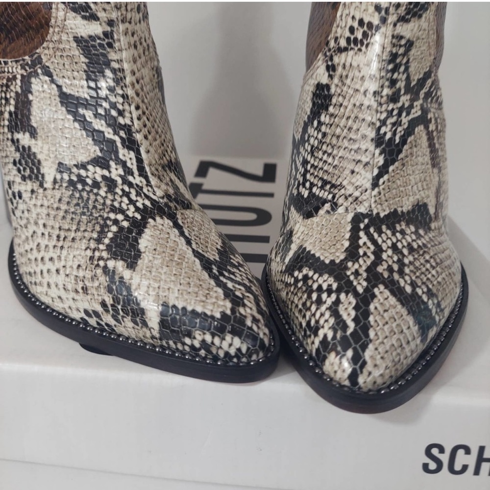 Schutz NEW Haven Leather Snakeskin Print Cowboy Boots - Picture 5 of 12